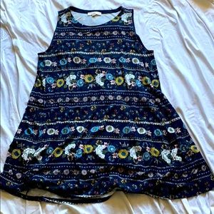 Sleeveless tank swing dress in navy floral print